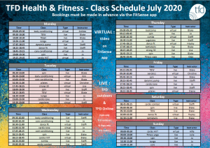 July 2020 class schedule